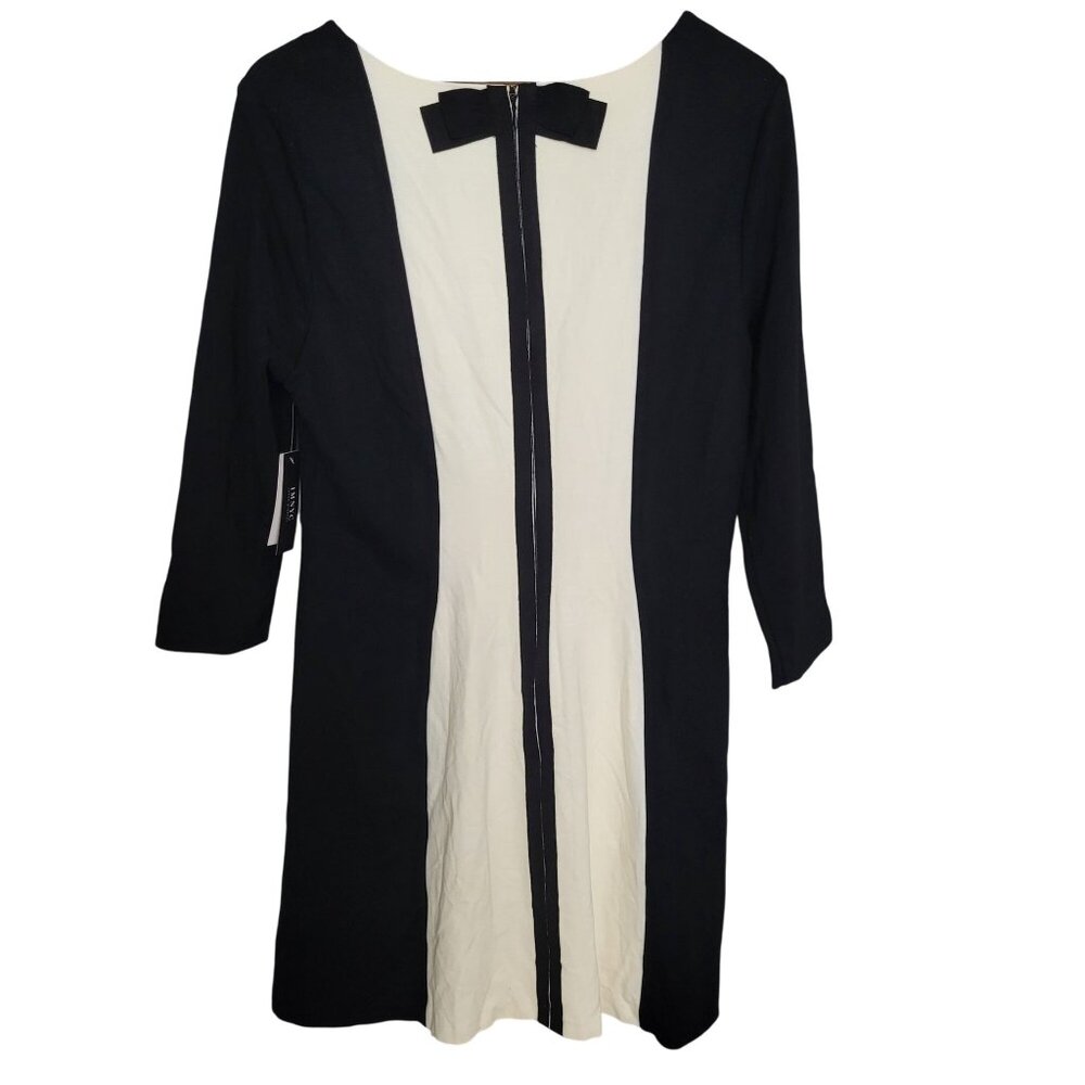 IMNYC Isaac Mizrahi Colorblock Dress Womens Size L Black & White 3/4 Sleeve NWT - Picture 2 of 8